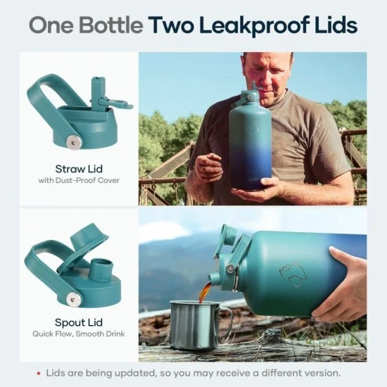 Buzio Duet Series Gallon Bottle with 2 Lids and Sleeve 3.8L - Cyan Blue